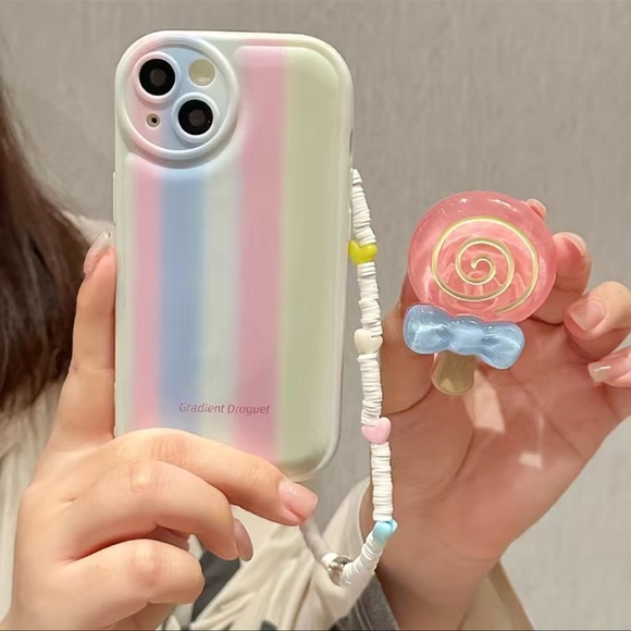 Candy striped phone case with popsocket and chain iPhone 14 Pro Max - Picture 2 of 3